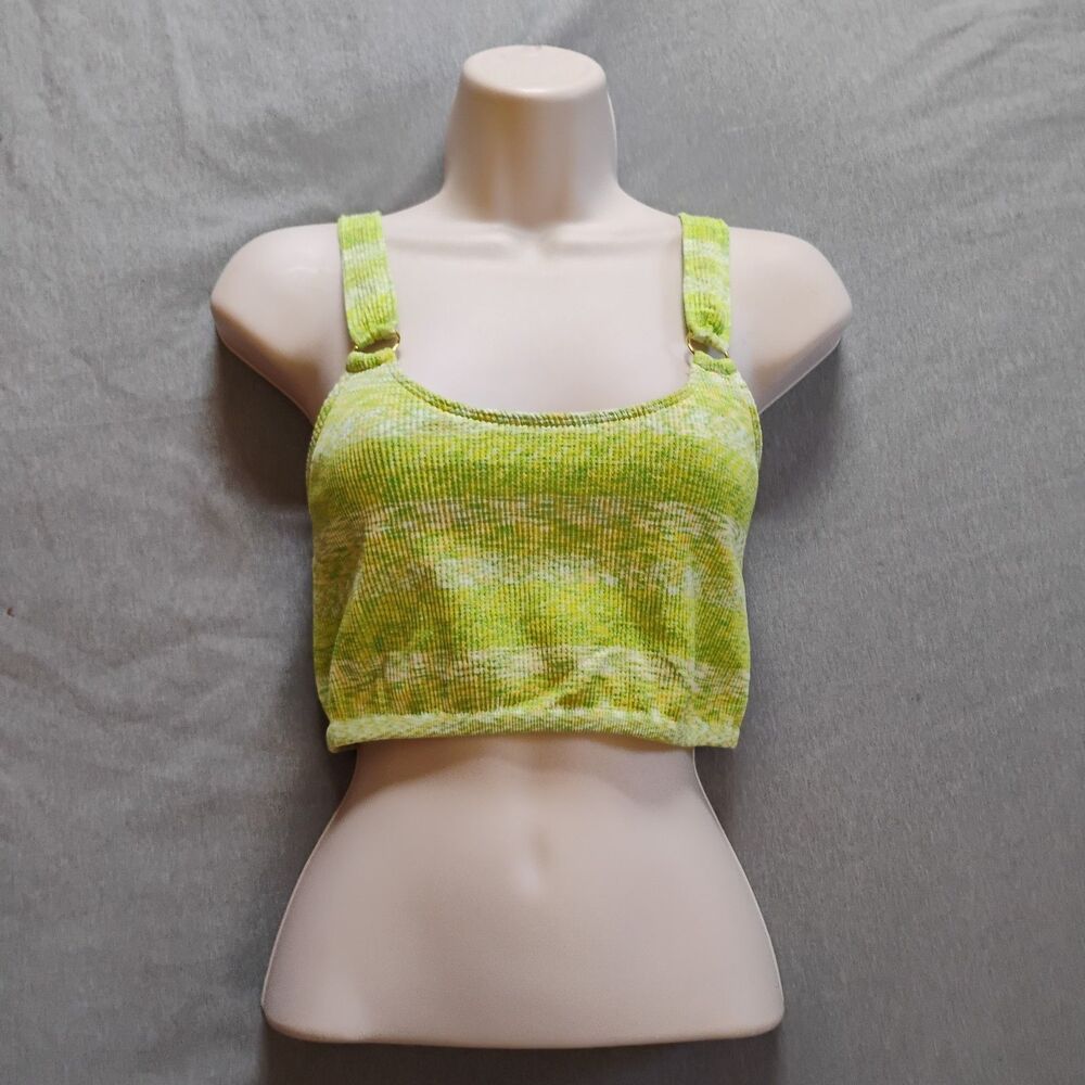 Aerie Sports Bra Medium Lime Green Ribbed Strappy Stretch NWT Activewear Gym